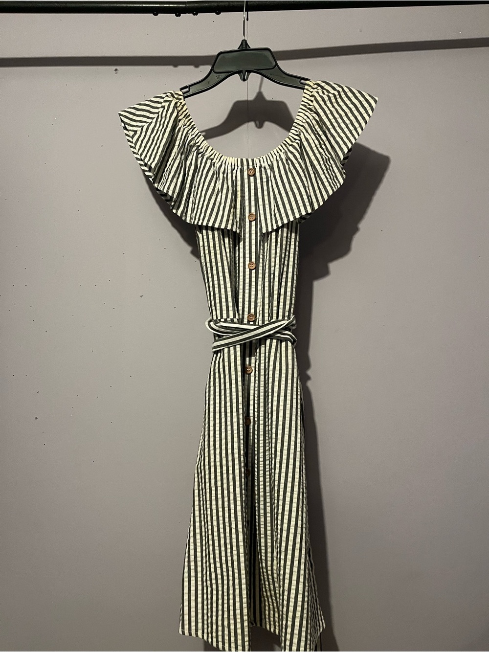 Potter's Pot Off-Shoulder Striped Midi Dress